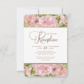バラ魅力的ヴィンテージほこりっぽいピンクウェディングレセプション 招待状 (正面)