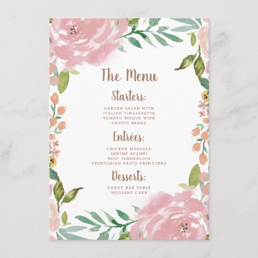 バラ魅力的ヴィンテージほこりっぽいピンクフローラディナー メニュー (正面)