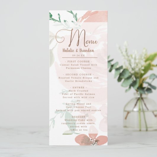 バラ魅力的ヴィンテージほこりっぽいピンクフローラディナー メニュー (スタンド正面)