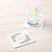 バラ魅力的ヴィンテージほこりっぽいピンクフローラモノグラム スクエアペーパーコースター (インサイチュ)