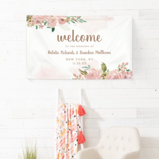 バラ魅力的ヴィンテージほこりっぽいピンクフローラ歓迎 横断幕 (インサイチュ)