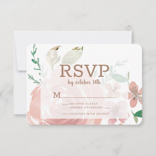 バラ魅力的ヴィンテージほこりっぽいピンクフローラ水色 出欠カード (正面)