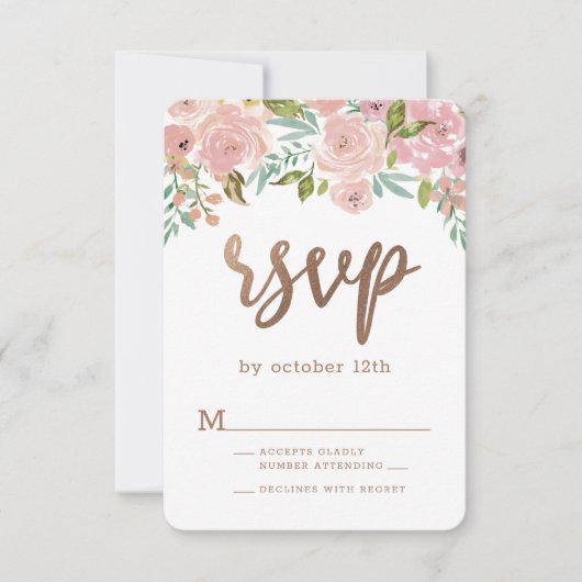 バラ魅力的ヴィンテージほこりっぽいピンクフローラ水色 出欠カード (正面)