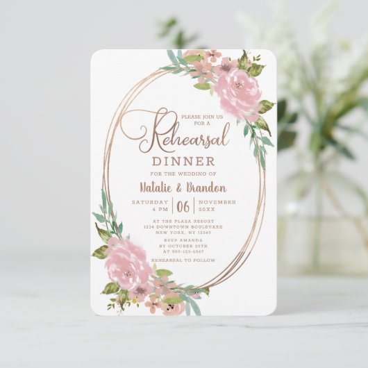 バラ魅力的ヴィンテージほこりっぽいピンクリハーサルディナー 招待状 (スタンド正面)