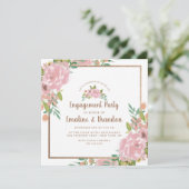 バラ魅力的ヴィンテージほこりっぽいピンク婚約パーティ 招待状 (スタンド正面)