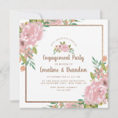バラ魅力的ヴィンテージほこりっぽいピンク婚約パーティ 招待状 (正面)