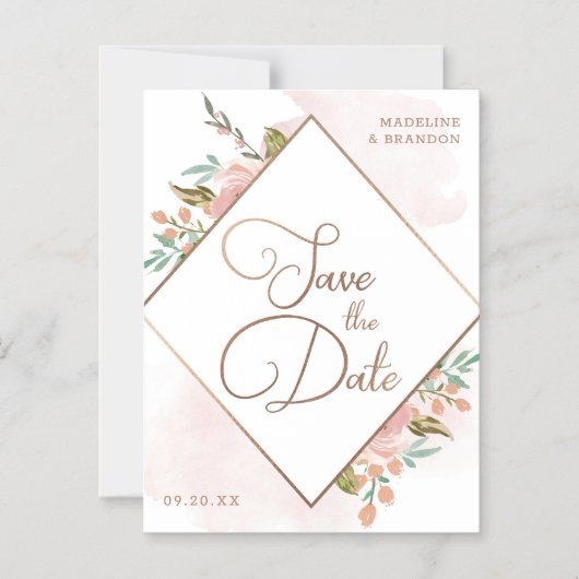 バラ魅力的ヴィンテージほこりっぽいピンク日付を保存 マグネット招待状 (正面)