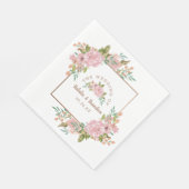 バラ魅力的ヴィンテージほこりっぽいピンク結婚クのモノグラム スタンダードランチョンナプキン (角)