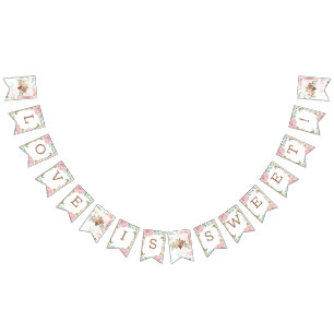 バラ魅力的ヴィンテージピンクモノグラム愛は甘い バンティングフラッグ