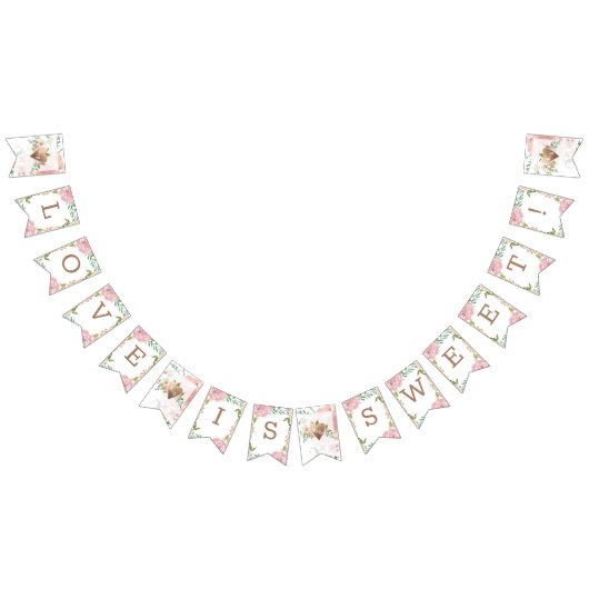 バラ魅力的ヴィンテージピンクモノグラム愛は甘い バンティングフラッグ (全)