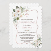 バラ魅力的金ゴールドホワイトクリームフラワーズ《キリスト教》洗礼式や命名式 招待状 (正面/裏面)