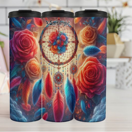 バラ鮮やかと羽毛のドリームキャッチャー タンブラー