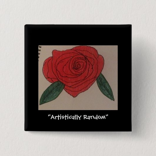 バラ黒の四角ボタン 缶バッジ (正面)