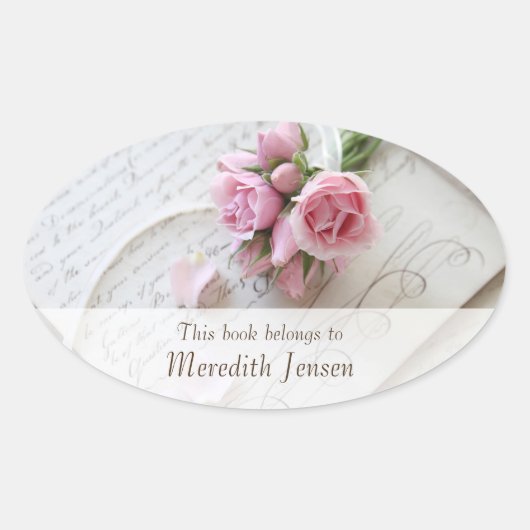 バラ18世紀ページ下部フェード蔵書票 楕円形シール (正面)