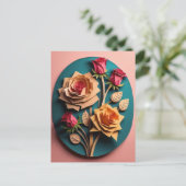 バラ3D紙アートデザインTシャツ ポストカード (スタンド正面)