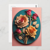 バラ3D紙アートデザインTシャツ ポストカード (正面/裏面)