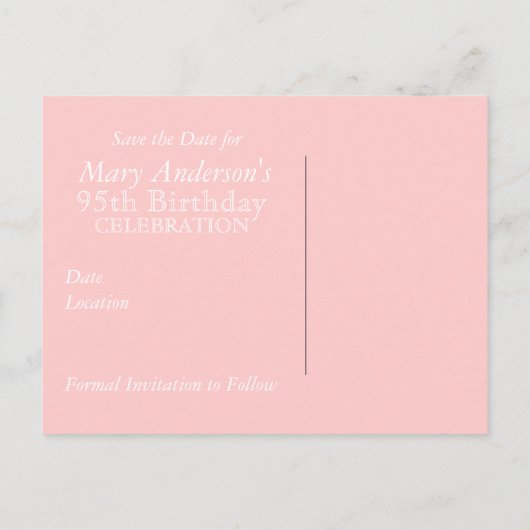 バラ95誕生祝いの日付を保存 案内ポストカード (裏面)