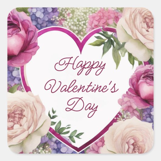 バラ&アジサイカスタム文字バレンタインデー スクエアシール (正面)