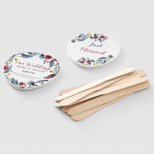 バラ、イエロー&ブルーウォーター色フローラたった今結婚しました ハンドファン (組立なし)