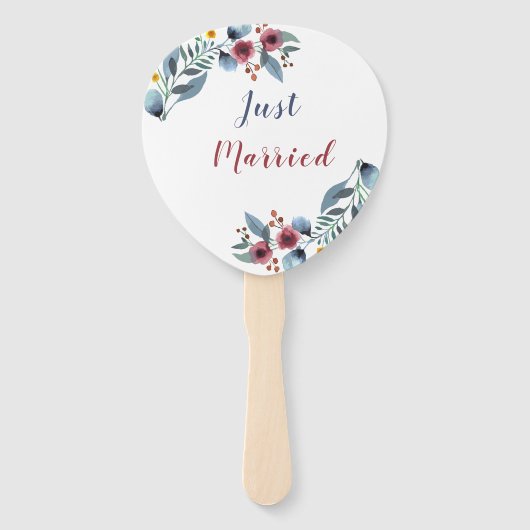 バラ、イエロー&ブルーウォーター色フローラたった今結婚しました ハンドファン (裏面)