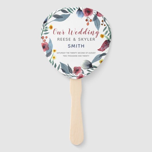 バラ、イエロー&ブルーウォーター色フローラたった今結婚しました ハンドファン (正面)