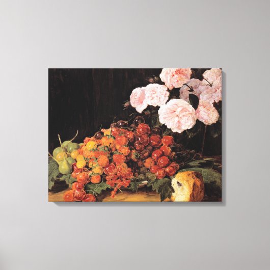 バラ、イチゴとパンを使った静物体験 キャンバスプリント (正面)