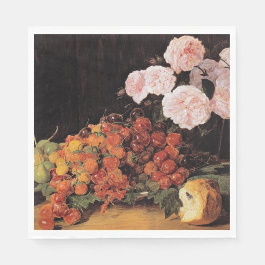 バラ、イチゴとパンを使った静物体験 スタンダードランチョンナプキン (正面)