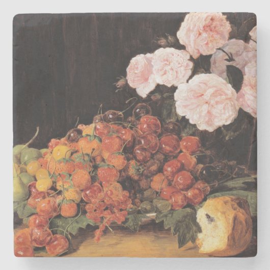 バラ、イチゴとパンを使った静物体験 ストーンコースター (正面)