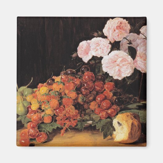 バラ、イチゴとパンを使った静物体験 マグネット (正面)