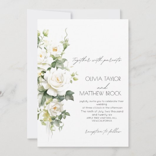 バラ |エレガントパモダンステル結婚ズ 招待状 (正面)