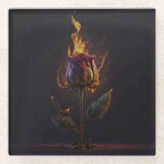 バラ ガラスコースター (正面)