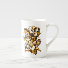 バラ，グラフィックフローラアート，咲くバラの花 ボーンチャイナマグカップ