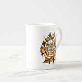 バラ，グラフィックフローラアート，咲くバラの花 ボーンチャイナマグカップ (正面右)