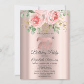 バラ、グリッタードライブバラ金ゴールド70誕生日 招待状 (正面)