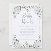 バラ&シルバーグリッター縁どフローラベビーシャワー 招待状 (正面)