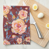 バラ、シームレスな赤い背景パターン キッチンタオル (四つ折り)