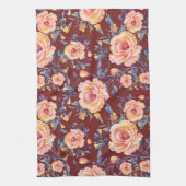 バラ、シームレスな赤い背景パターン キッチンタオル (縦)