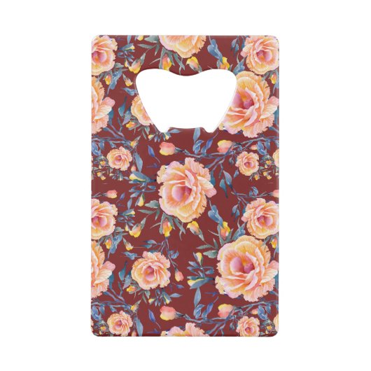 バラ、シームレスな赤い背景パターン クレジットカード栓抜き (正面)