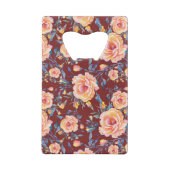 バラ、シームレスな赤い背景パターン クレジットカード栓抜き (裏面)