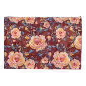 バラ、シームレスな赤い背景パターン 枕カバー (裏面)