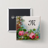 バラ&ジャスミンモノグラム 缶バッジ (正面&裏面)