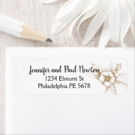 バラ、スケッチ差出人住所ラベル ラベル