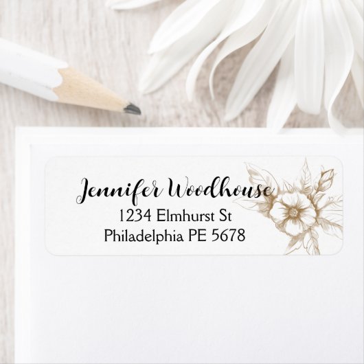 バラ、スケッチ差出人住所ラベル ラベル (インサイチュ)