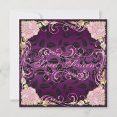 バラ&スワールピンクスウィート16誕生日招待状 招待状 (正面)