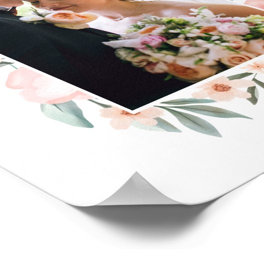 バラ&セイジのグリーンがかった淡いピンクの水彩花イラスト ポスター (角)