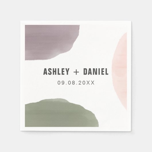 バラ、セージ、グレープモダンサークル結婚ズ スタンダードカクテルナプキン (正面)