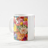バラ、ダリア、マリゴールドの花柄 コーヒーマグカップ (正面左)