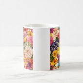 バラ、ダリア、マリゴールドの花柄 コーヒーマグカップ (中央)