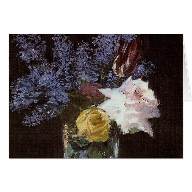 バラ、チューリップ、クリスタルの花瓶のライラック (正面横)