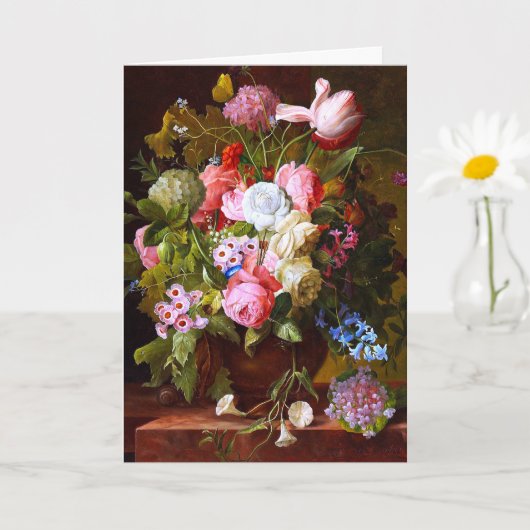 バラ、チューリップ、ヒヤシンスの花の静止ライフ カード (小さな植物)